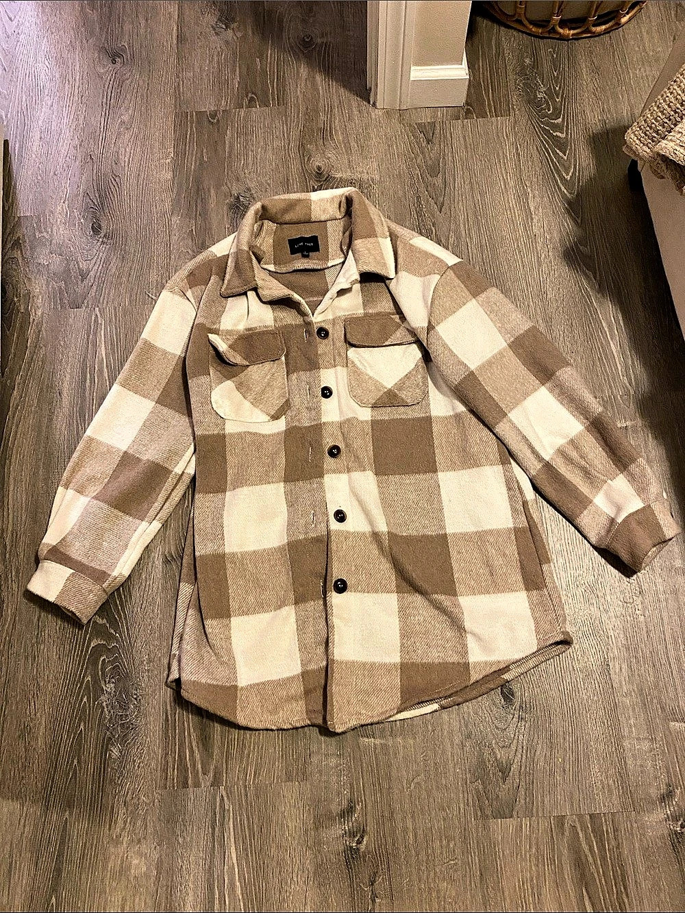 Love Tree Tan White Plaid Button Front Shacket